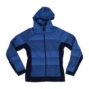 Brooks Canopy Jacket Womens M Blue Stripe Ultra Lightweight Hooded Running Shirt